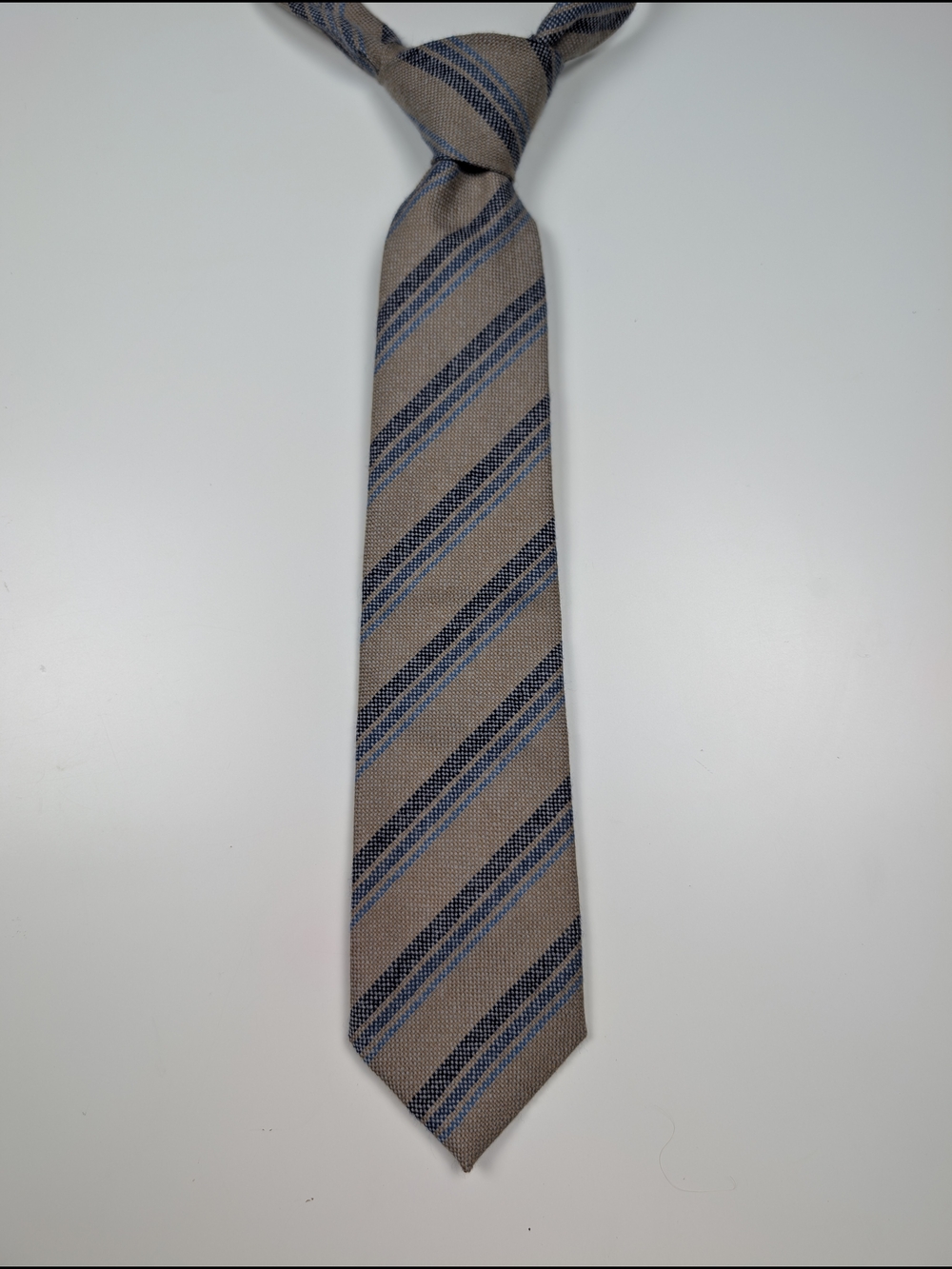 Vintage Craigmill Scotland 100% Lambswool Tie Tan Blue Striped Wool Necktie